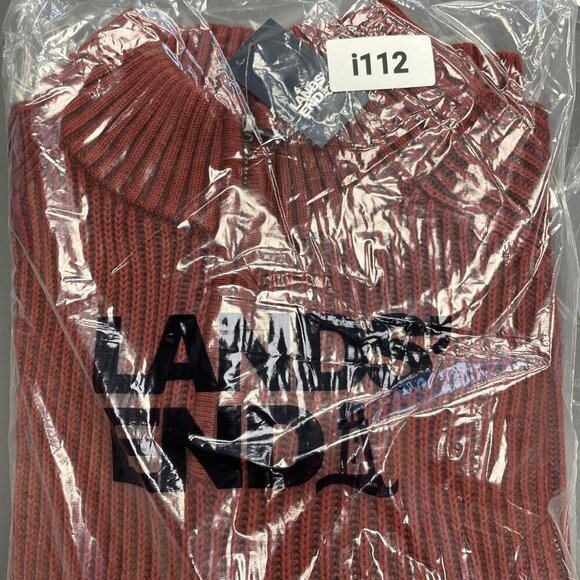 NEW Lands’ End Men’s L Ribbed Knit Sweater Mock neck Red Rust 100% Cotton - Picture 10 of 10